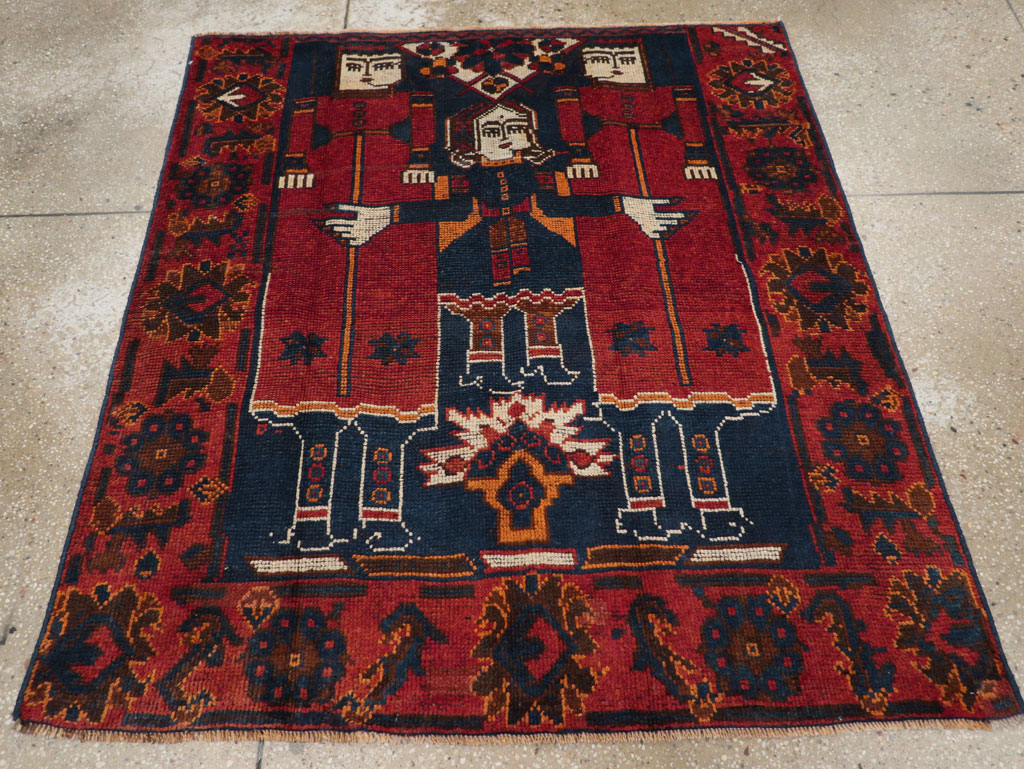 Vintage Persian Pictorial Bakhtiari Accent Rug, No.28364 - Galerie Shabab