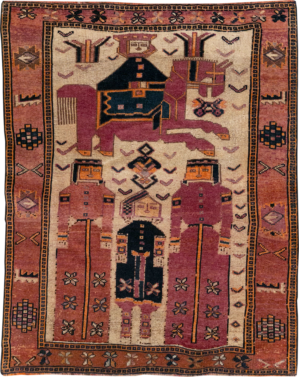 Vintage Persian Pictorial Bakhtiari Tribal Accent Rug, No.28366 - Galerie Shabab