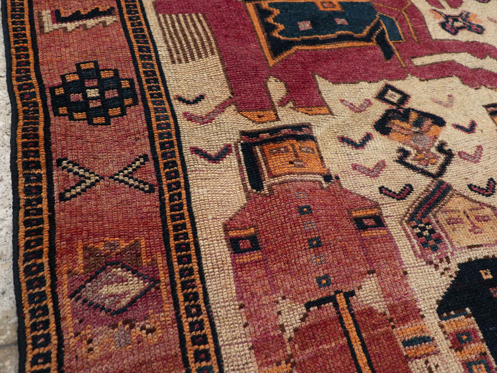 Vintage Persian Pictorial Bakhtiari Tribal Accent Rug, No.28366 - Galerie Shabab