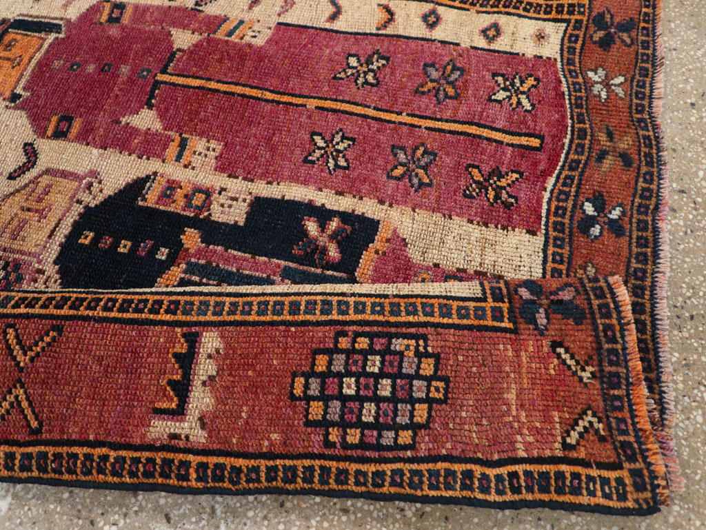 Vintage Persian Pictorial Bakhtiari Tribal Accent Rug, No.28366 - Galerie Shabab