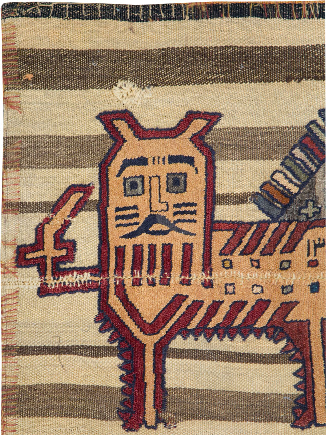 Vintage Persian Pictorial Souf Flatweave Kilim Throw Rug, No.28412 - Galerie Shabab