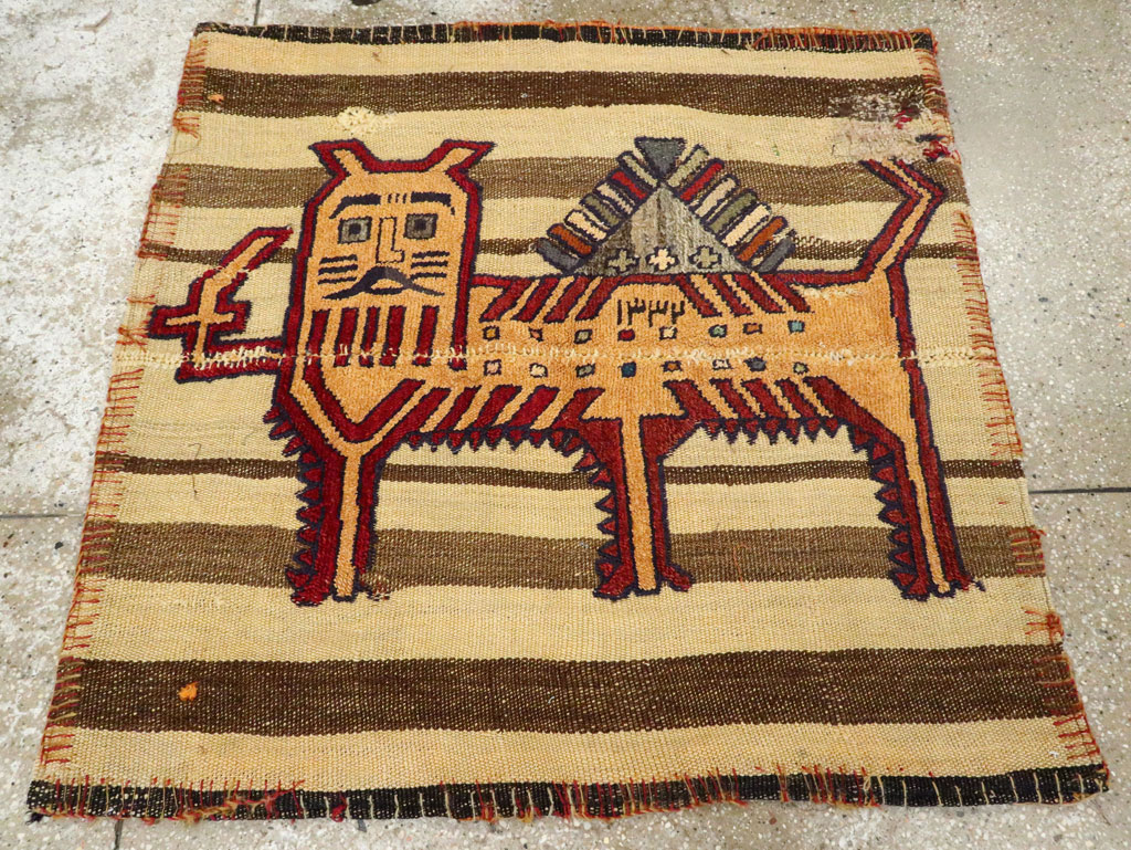 Vintage Persian Pictorial Souf Flatweave Kilim Throw Rug, No.28412 - Galerie Shabab