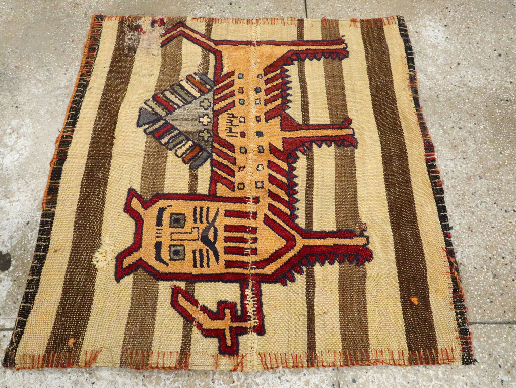 Vintage Persian Pictorial Souf Flatweave Kilim Throw Rug, No.28412 - Galerie Shabab