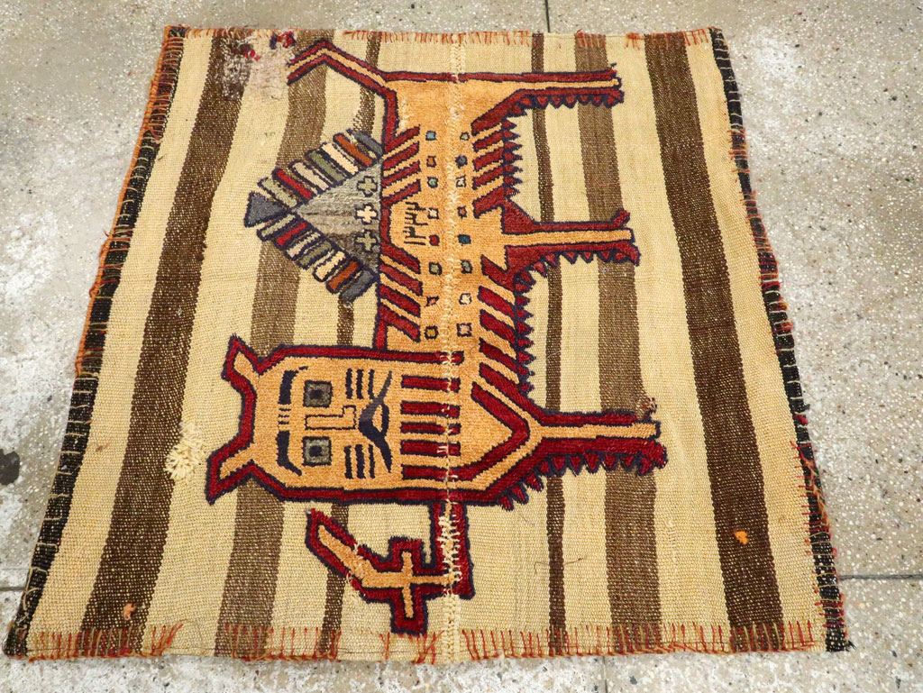 Vintage Persian Pictorial Souf Flatweave Kilim Throw Rug, No.28412 - Galerie Shabab