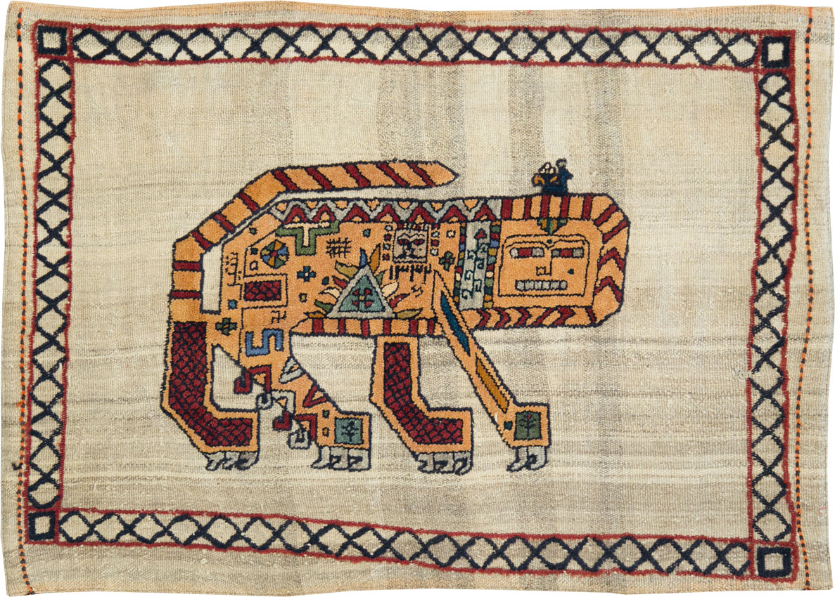 Vintage Persian Pictorial Souf Flatweave Kilim Throw Rug, No.28413 - Galerie Shabab