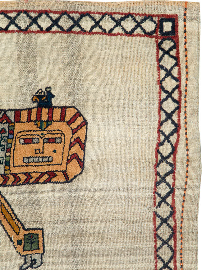 Vintage Persian Pictorial Souf Flatweave Kilim Throw Rug, No.28413 - Galerie Shabab