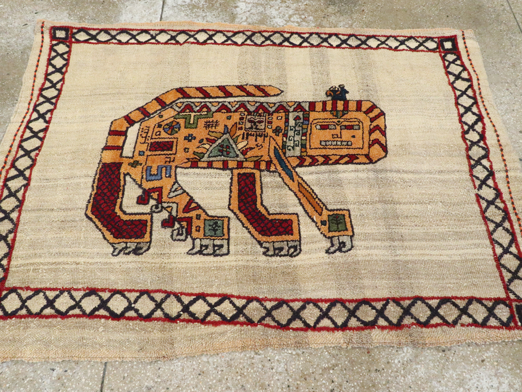 Vintage Persian Pictorial Souf Flatweave Kilim Throw Rug, No.28413 - Galerie Shabab