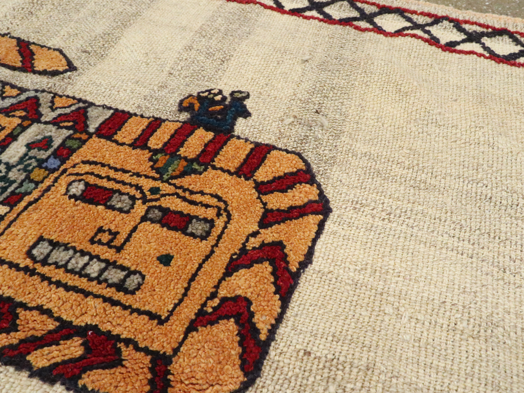 Vintage Persian Pictorial Souf Flatweave Kilim Throw Rug, No.28413 - Galerie Shabab