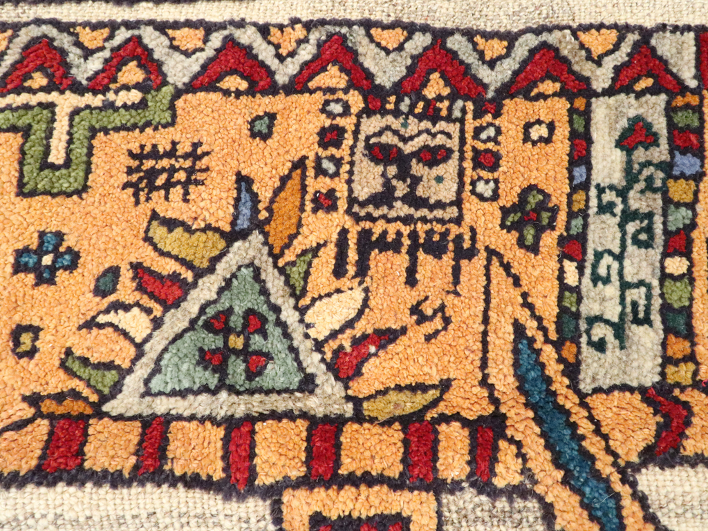 Vintage Persian Pictorial Souf Flatweave Kilim Throw Rug, No.28413 - Galerie Shabab