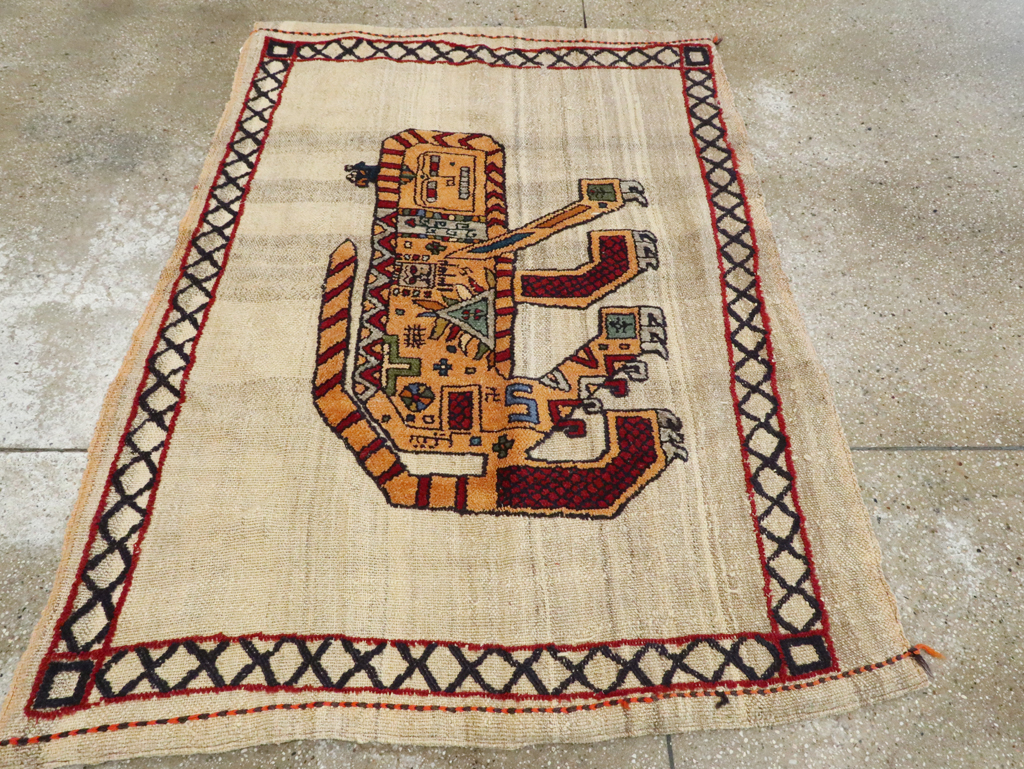 Vintage Persian Pictorial Souf Flatweave Kilim Throw Rug, No.28413 - Galerie Shabab