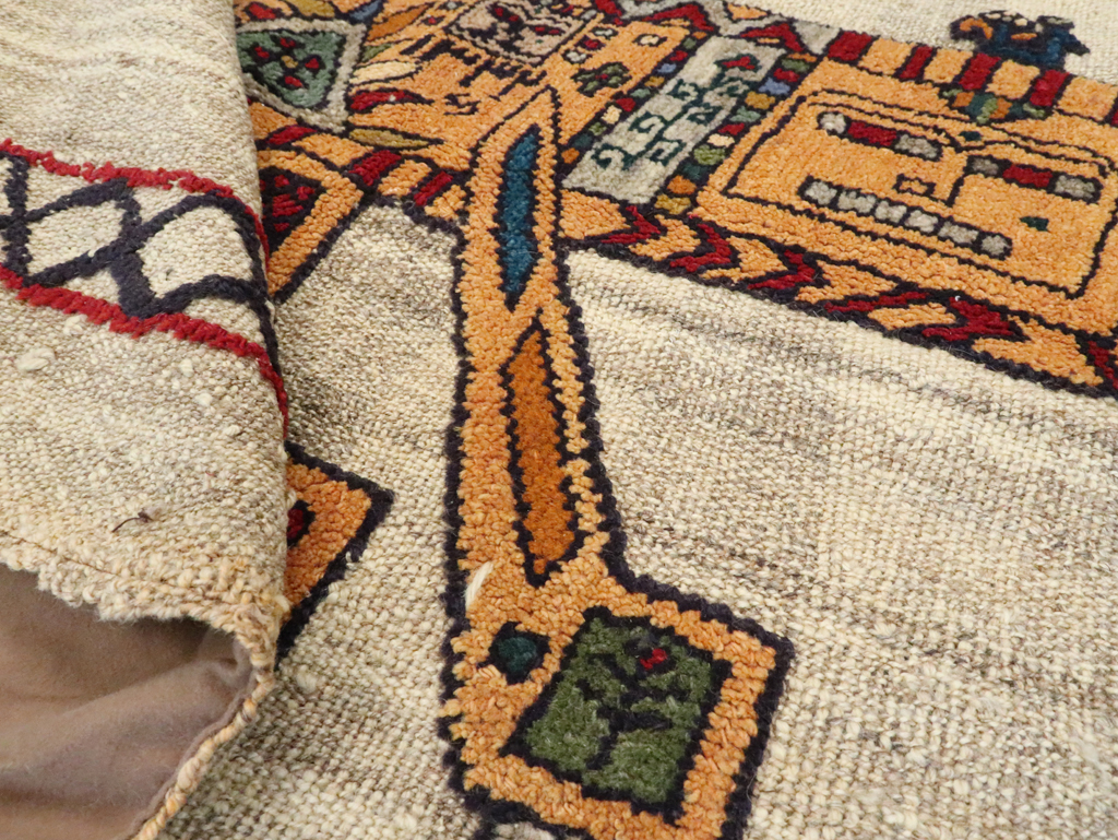 Vintage Persian Pictorial Souf Flatweave Kilim Throw Rug, No.28413 - Galerie Shabab