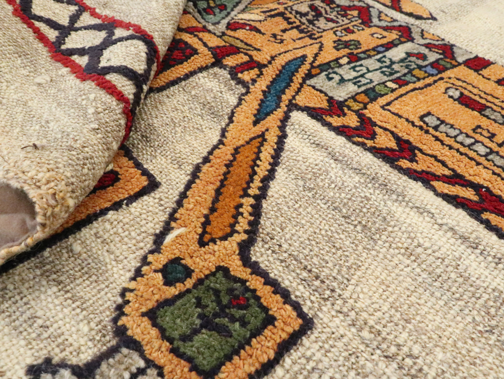 Vintage Persian Pictorial Souf Flatweave Kilim Throw Rug, No.28413 - Galerie Shabab