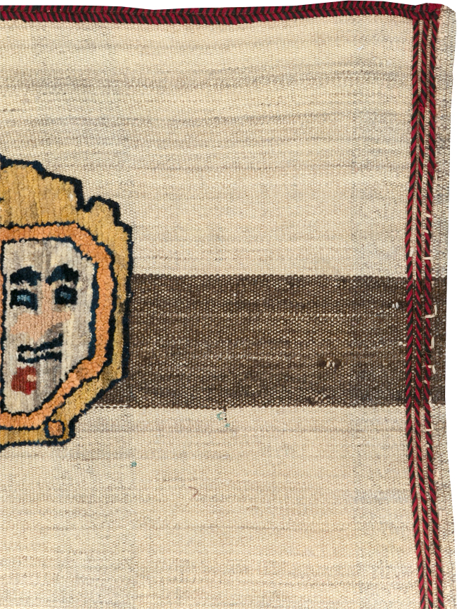 Vintage Persian Pictorial Souf Flatweave Kilim Throw Rug, No.28414 - Galerie Shabab