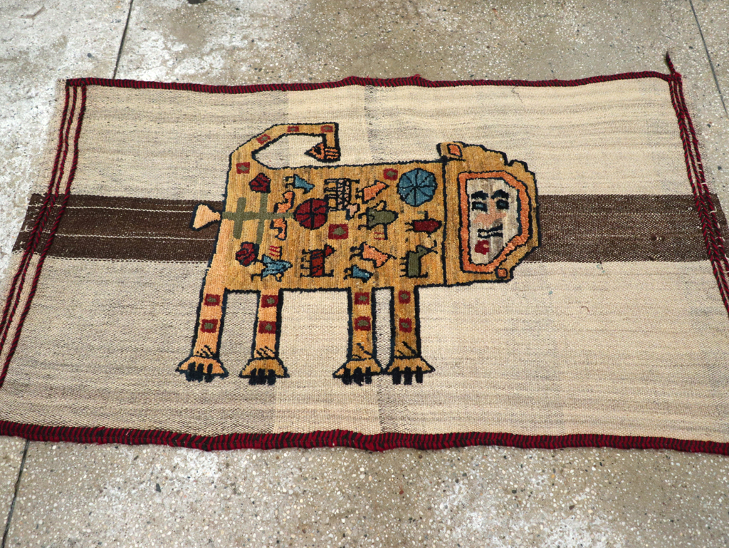 Vintage Persian Pictorial Souf Flatweave Kilim Throw Rug, No.28414 - Galerie Shabab