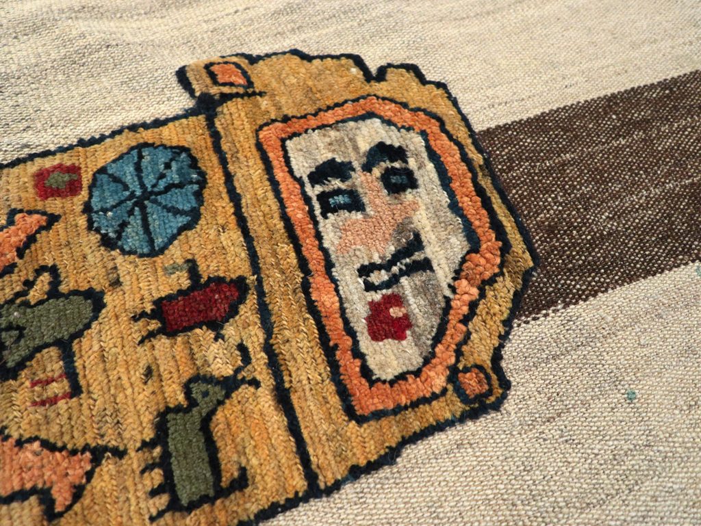 Vintage Persian Pictorial Souf Flatweave Kilim Throw Rug, No.28414 - Galerie Shabab