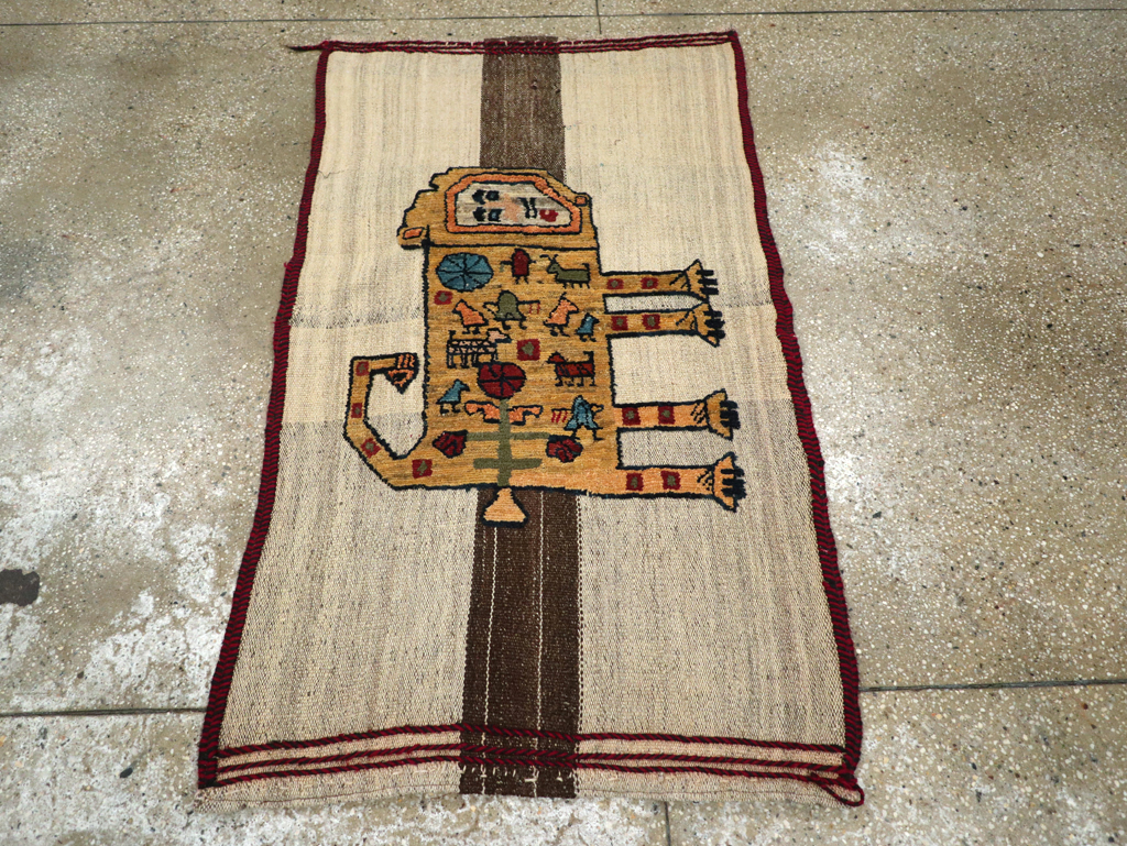 Vintage Persian Pictorial Souf Flatweave Kilim Throw Rug, No.28414 - Galerie Shabab