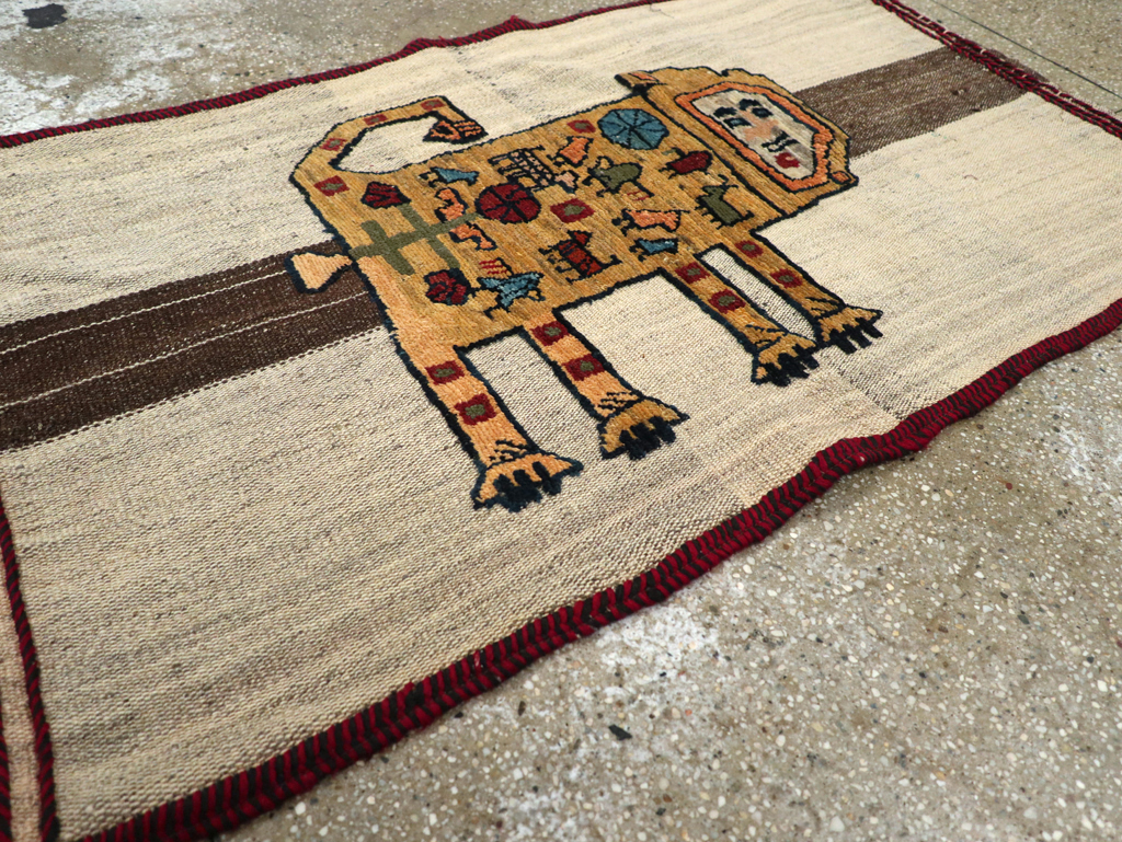 Vintage Persian Pictorial Souf Flatweave Kilim Throw Rug, No.28414 - Galerie Shabab