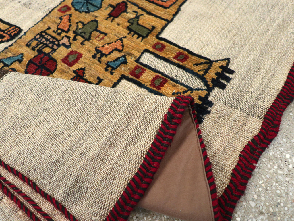 Vintage Persian Pictorial Souf Flatweave Kilim Throw Rug, No.28414 - Galerie Shabab