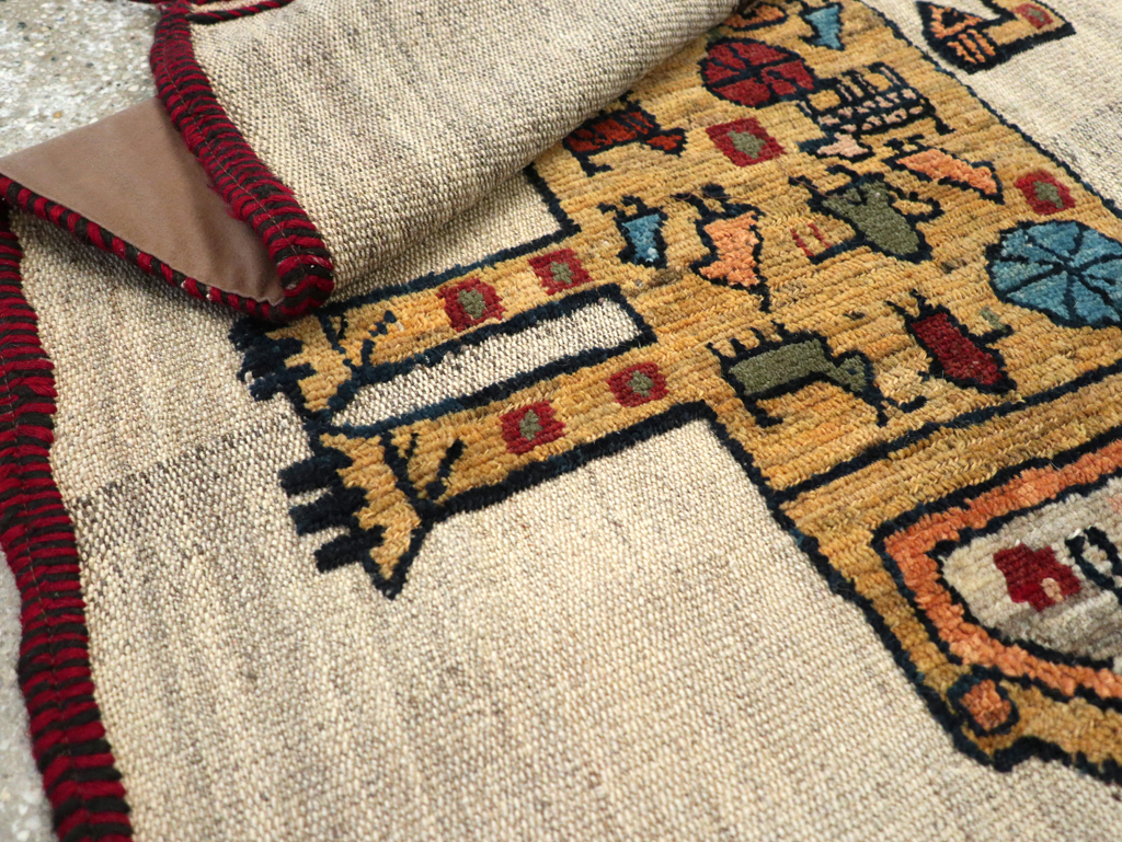 Vintage Persian Pictorial Souf Flatweave Kilim Throw Rug, No.28414 - Galerie Shabab