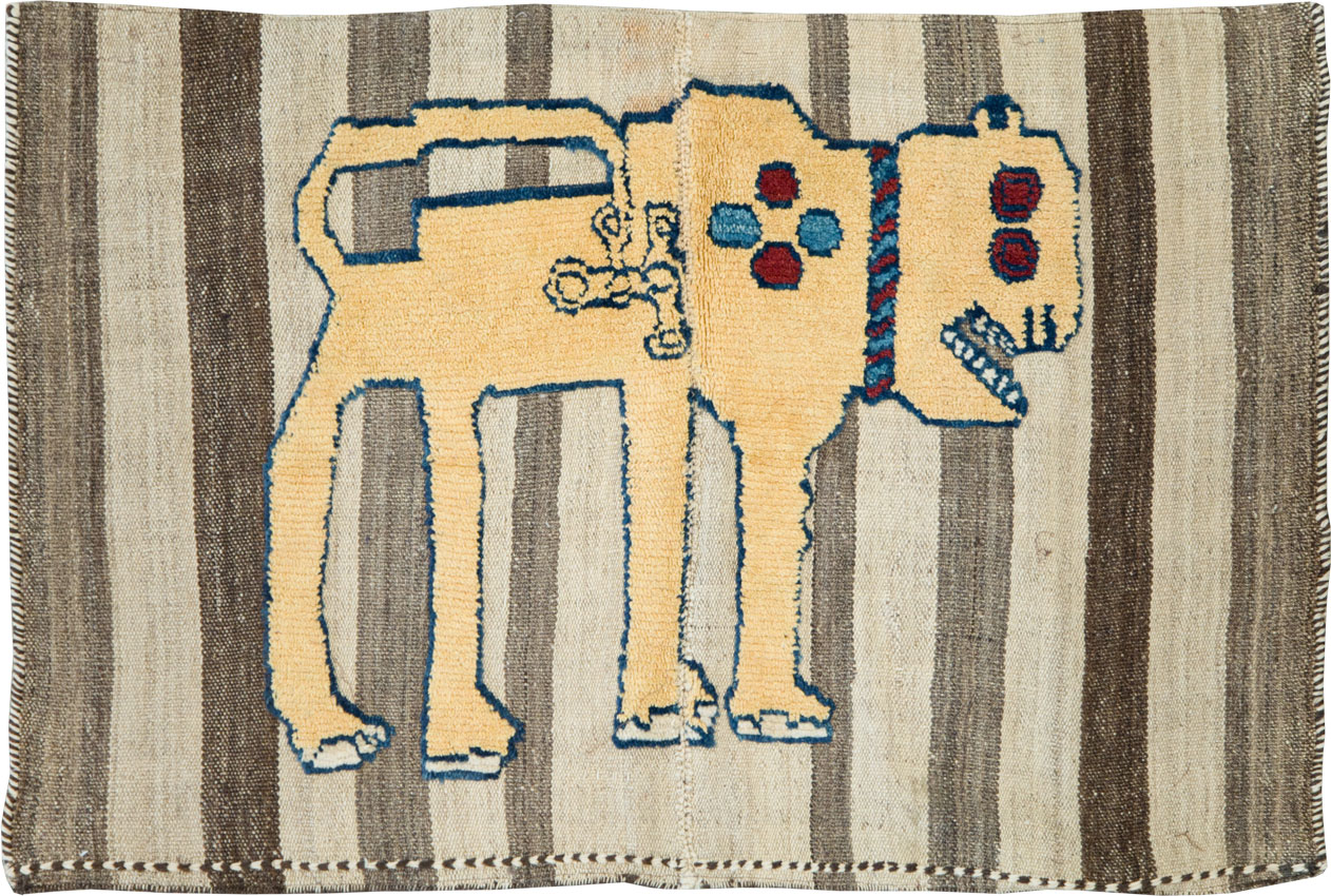 Vintage Persian Pictorial Souf Flatweave Kilim Throw Rug, No.28415 - Galerie Shabab