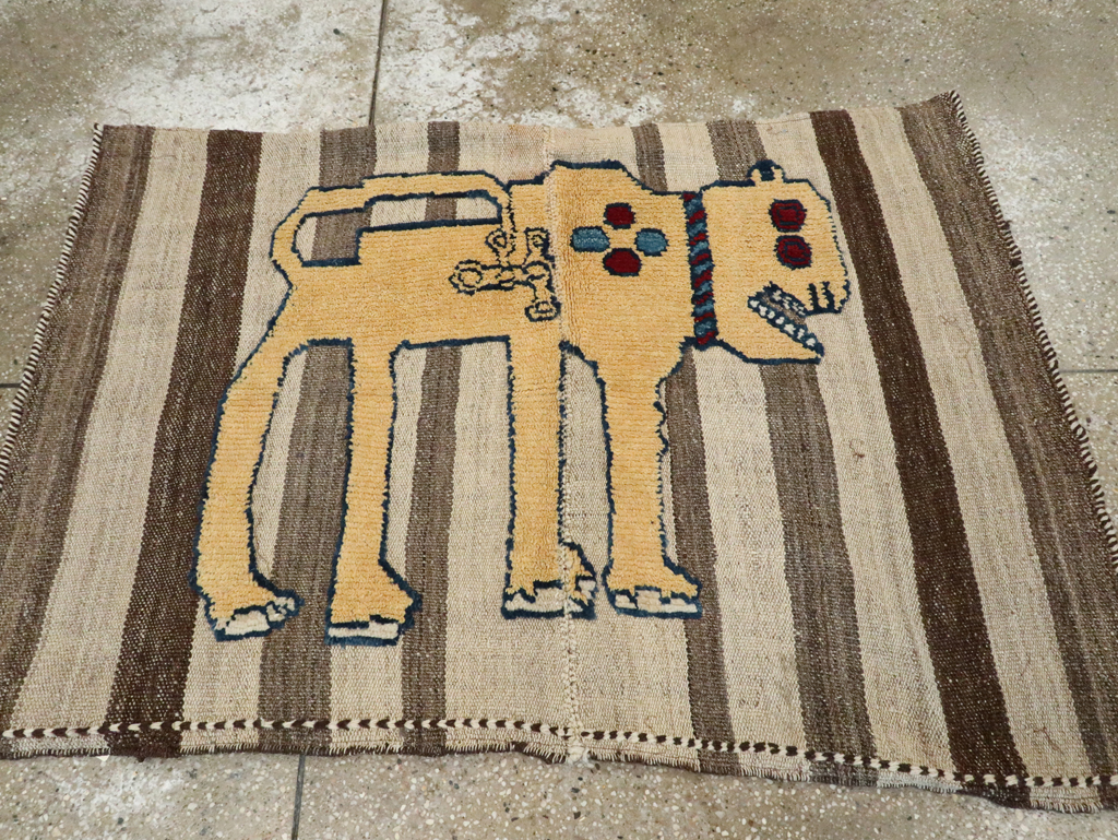 Vintage Persian Pictorial Souf Flatweave Kilim Throw Rug, No.28415 - Galerie Shabab