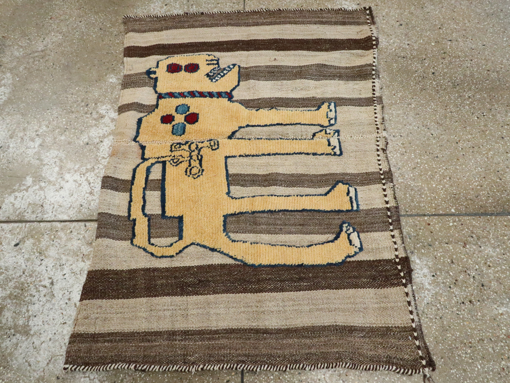 Vintage Persian Pictorial Souf Flatweave Kilim Throw Rug, No.28415 - Galerie Shabab