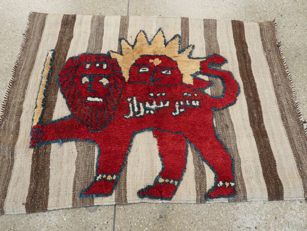 Vintage Persian Pictorial Souf Flatweave Kilim Throw Rug, No.28416 - Galerie Shabab