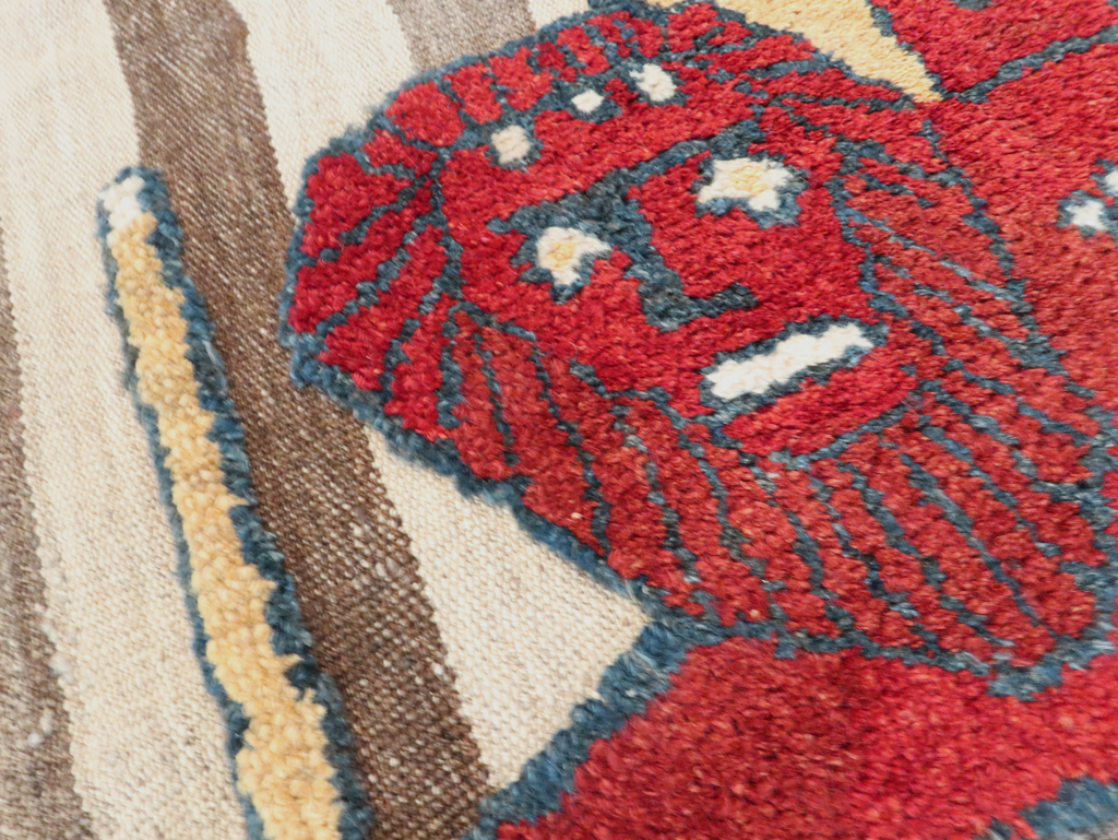 Vintage Persian Pictorial Souf Flatweave Kilim Throw Rug, No.28416 - Galerie Shabab