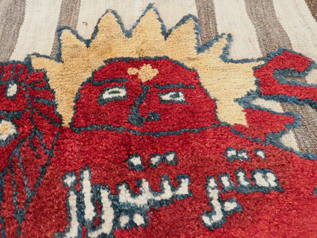 Vintage Persian Pictorial Souf Flatweave Kilim Throw Rug, No.28416 - Galerie Shabab