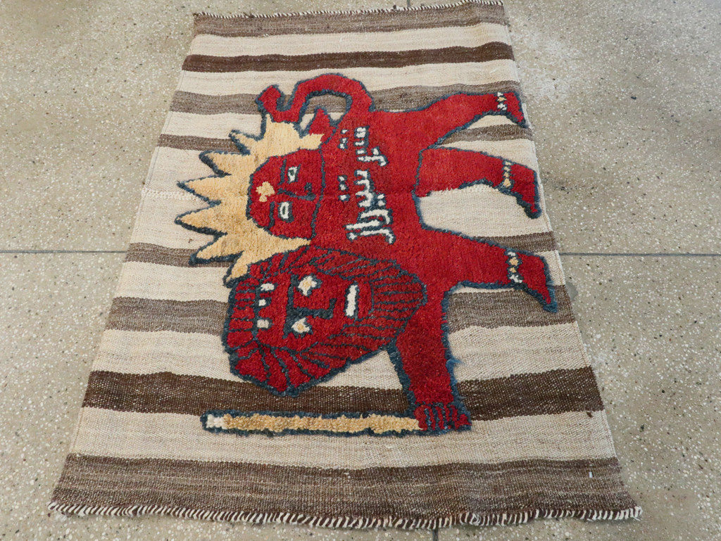 Vintage Persian Pictorial Souf Flatweave Kilim Throw Rug, No.28416 - Galerie Shabab