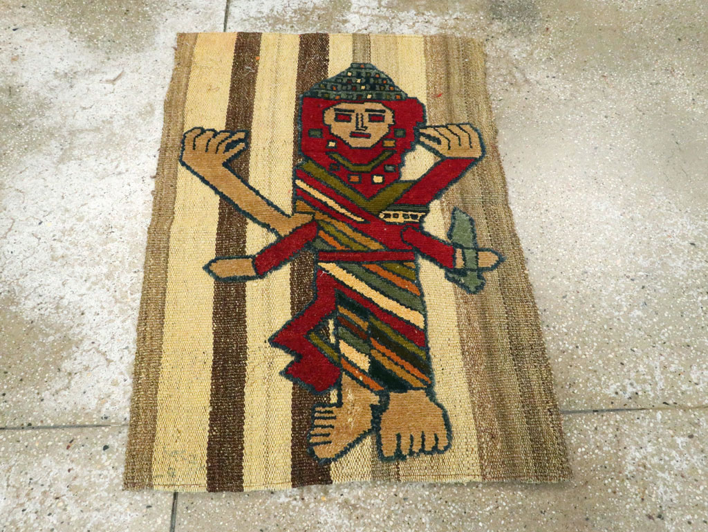 Vintage Persian Pictorial Souf Flatweave Kilim Throw Rug, No.28417 - Galerie Shabab