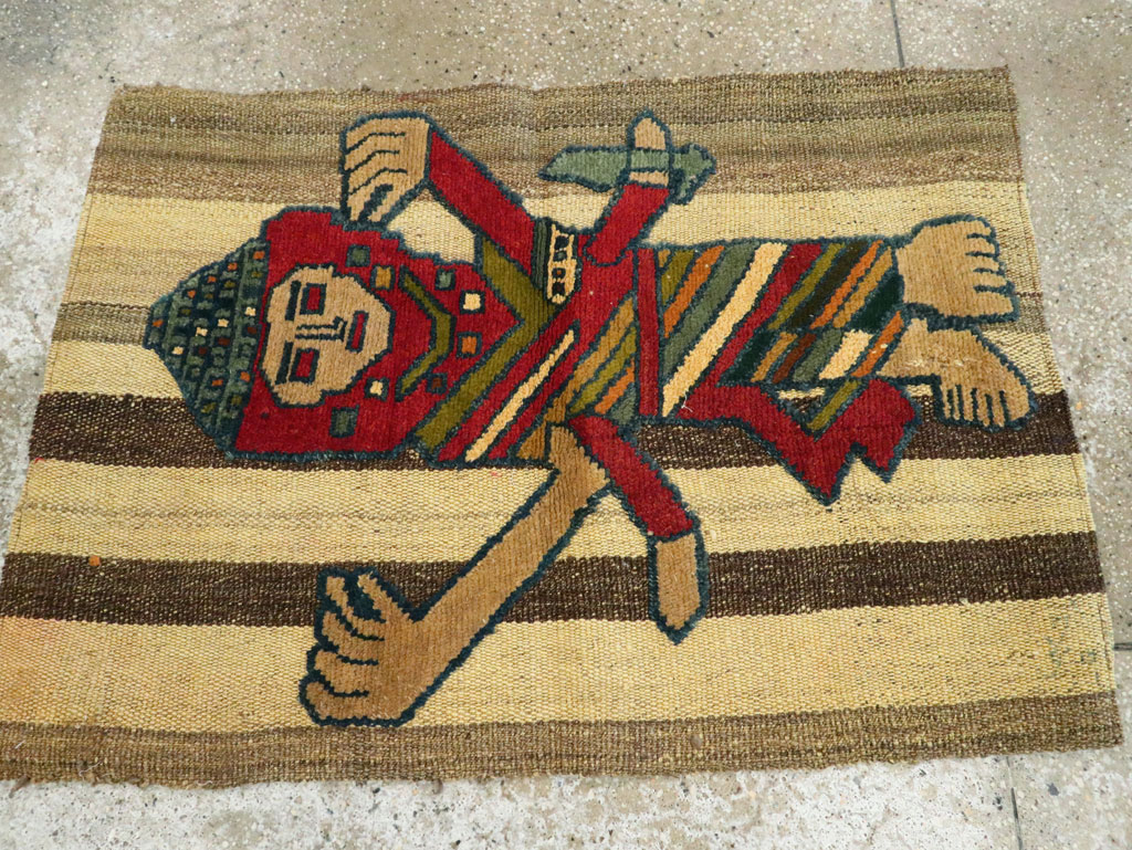 Vintage Persian Pictorial Souf Flatweave Kilim Throw Rug, No.28417 - Galerie Shabab