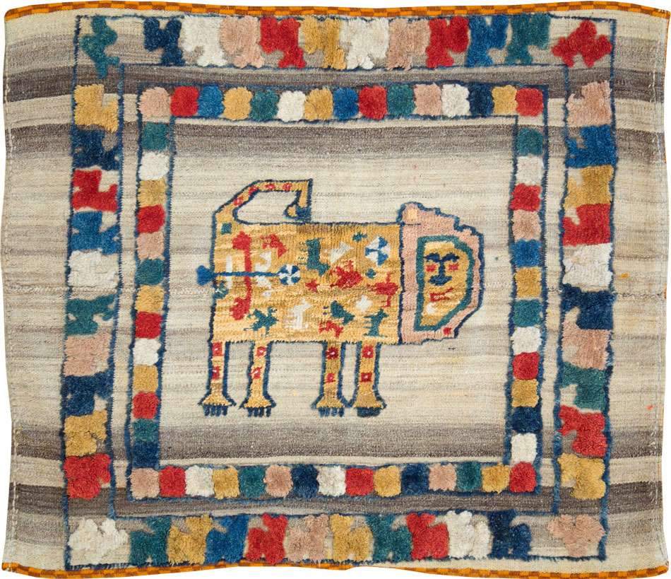 Vintage Persian Pictorial Souf Flatweave Kilim Throw Rug, No.28418 - Galerie Shabab