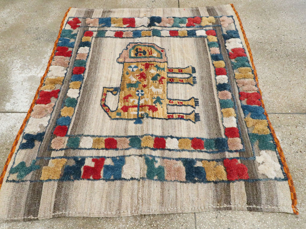 Vintage Persian Pictorial Souf Flatweave Kilim Throw Rug, No.28418 - Galerie Shabab