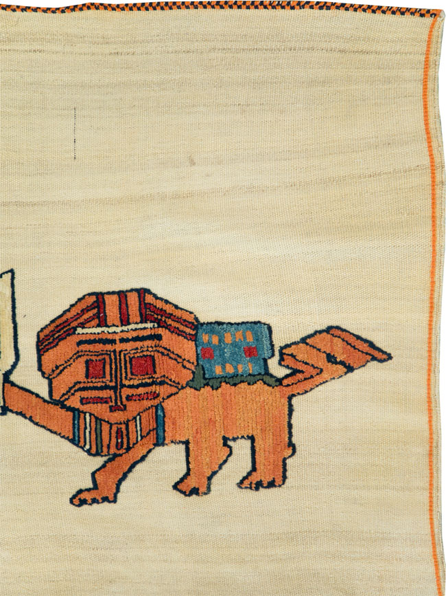 Vintage Persian Pictorial Souf Flatweave Kilim Throw Rug, No.28419 - Galerie Shabab