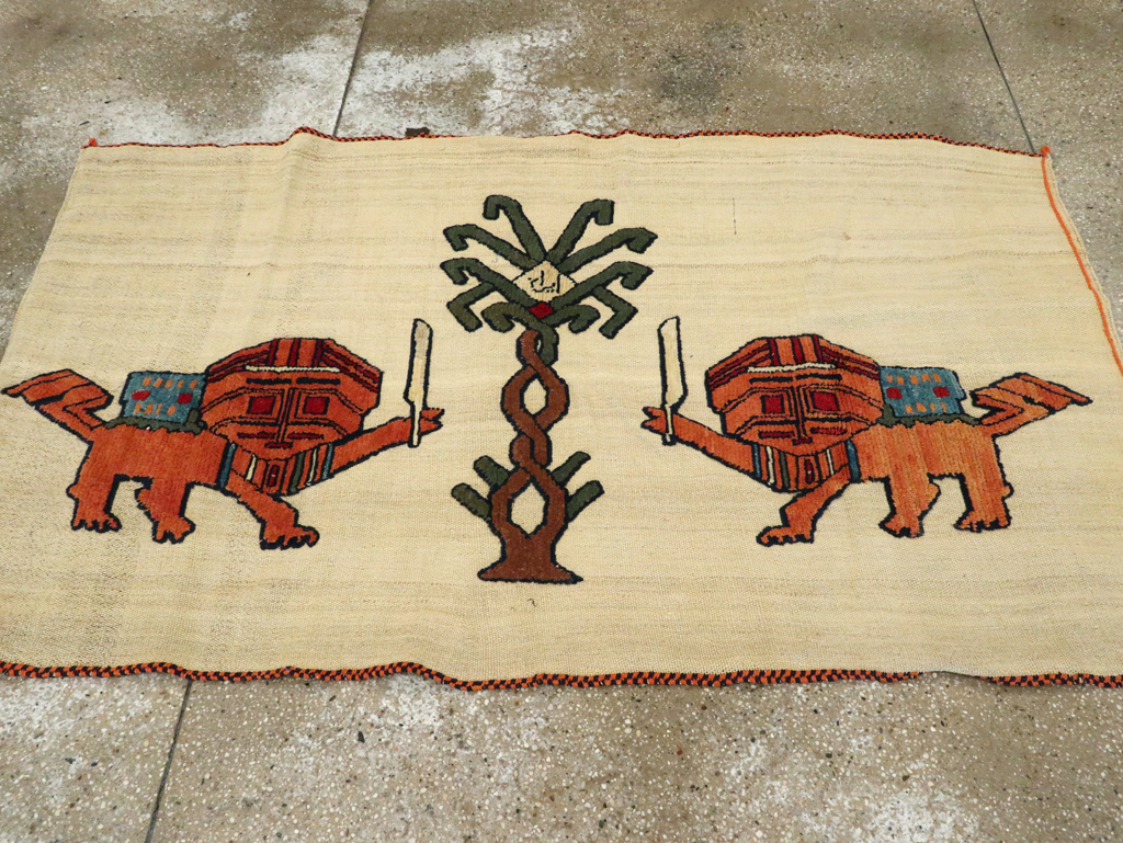 Vintage Persian Pictorial Souf Flatweave Kilim Throw Rug, No.28419 - Galerie Shabab
