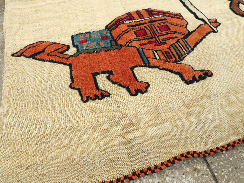 Vintage Persian Pictorial Souf Flatweave Kilim Throw Rug, No.28419 - Galerie Shabab