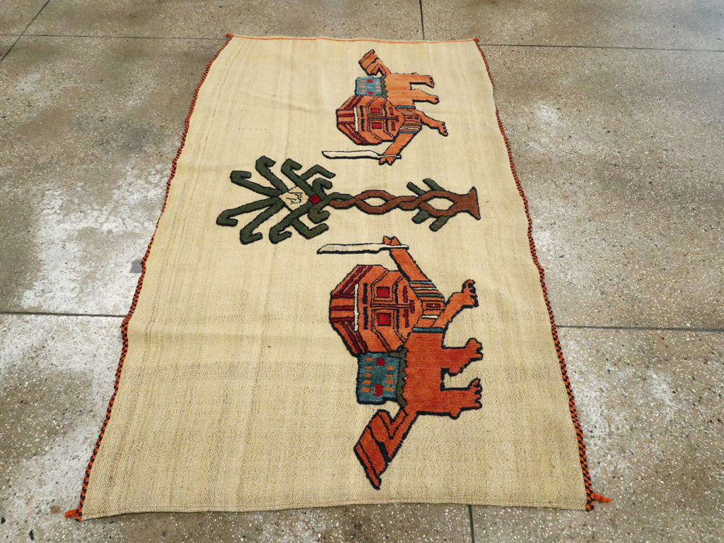 Vintage Persian Pictorial Souf Flatweave Kilim Throw Rug, No.28419 - Galerie Shabab