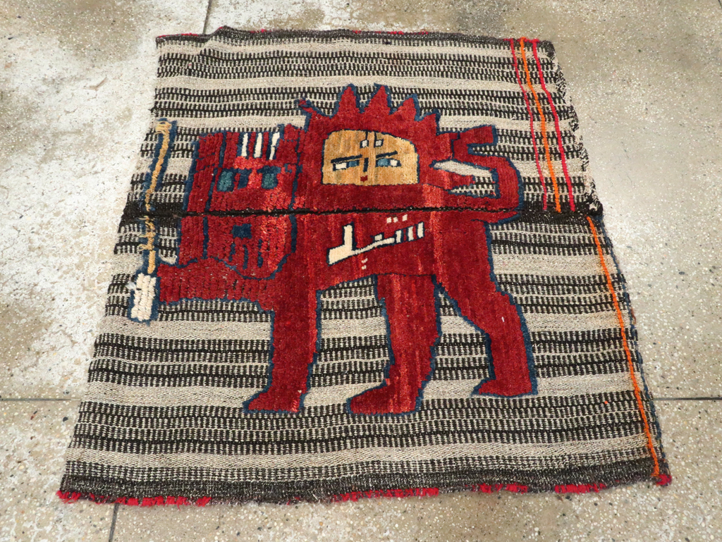 Vintage Persian Pictorial Souf Flatweave Kilim Throw Rug, No.28420 - Galerie Shabab