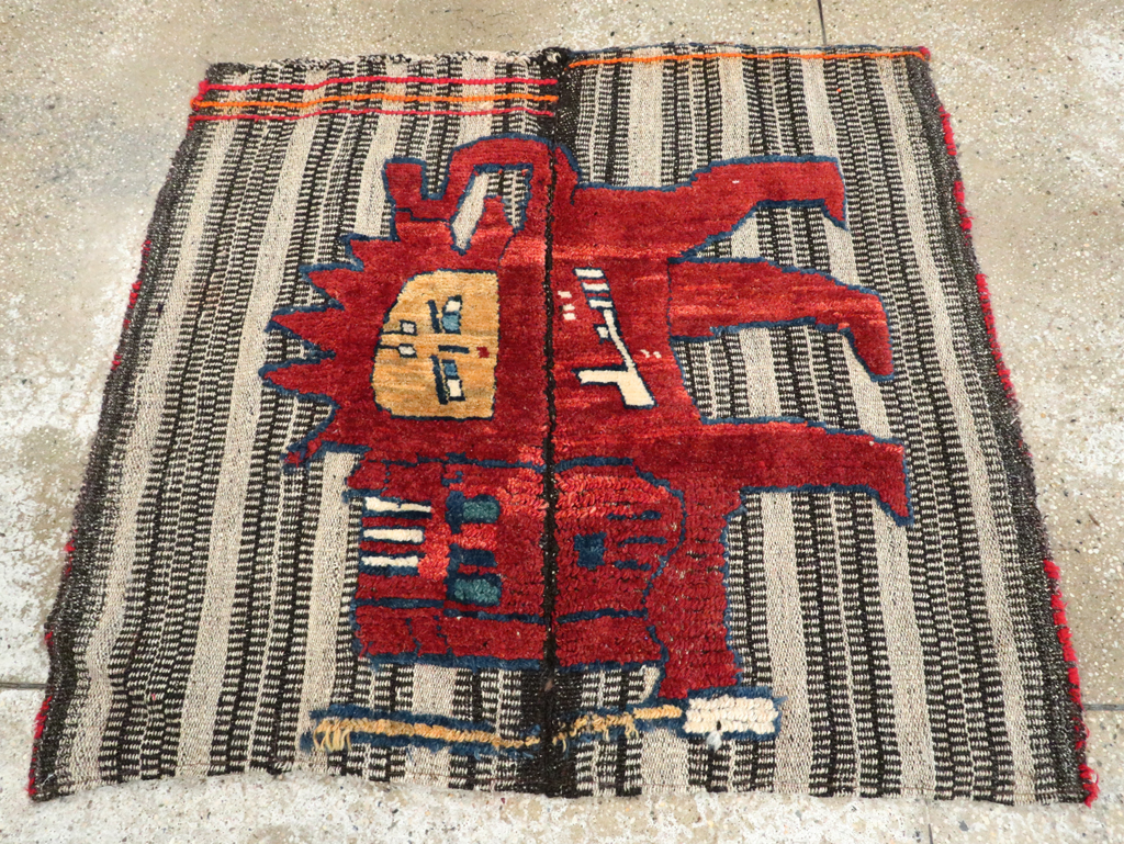 Vintage Persian Pictorial Souf Flatweave Kilim Throw Rug, No.28420 - Galerie Shabab