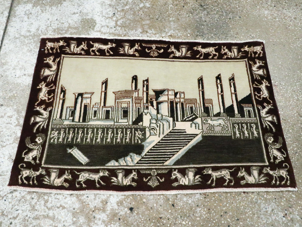 Vintage Persian Tabriz Pictorial Rug, No.28438 - Galerie Shabab