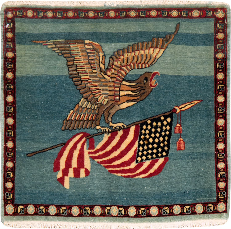 Antique Persian Kashan Flag Pictorial Rug, No.28460 - Galerie Shabab