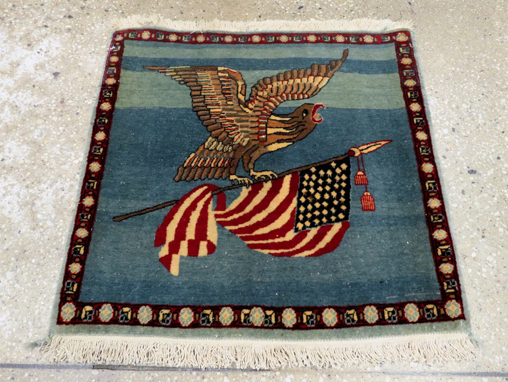 Antique Persian Kashan Flag Pictorial Rug, No.28460 - Galerie Shabab