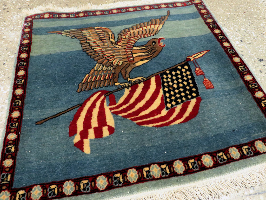 Antique Persian Kashan Flag Pictorial Rug, No.28460 - Galerie Shabab