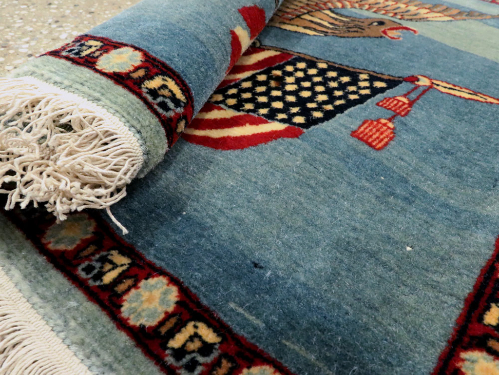 Antique Persian Kashan Flag Pictorial Rug, No.28460 - Galerie Shabab