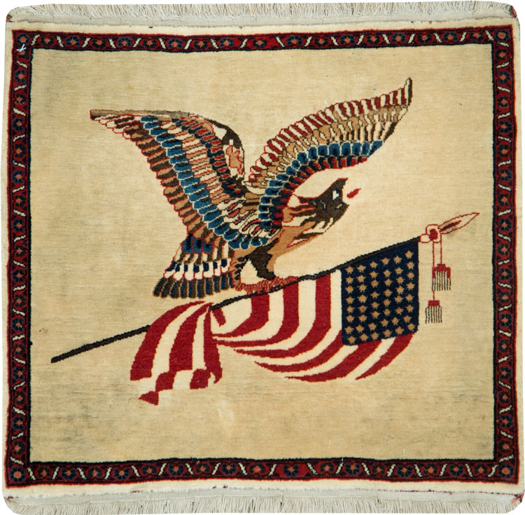 Antique Persian Kashan Flag Pictorial Rug, No.28461 - Galerie Shabab