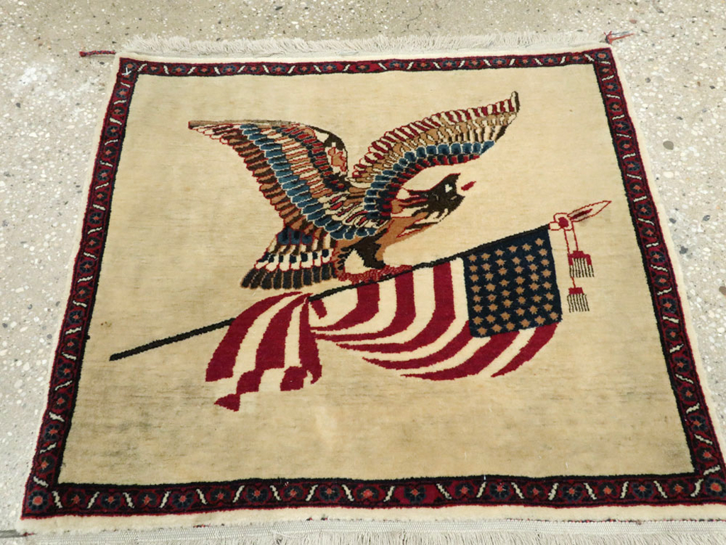 Antique Persian Kashan Flag Pictorial Rug, No.28461 - Galerie Shabab