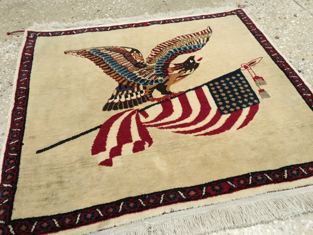 Antique Persian Kashan Flag Pictorial Rug, No.28461 - Galerie Shabab