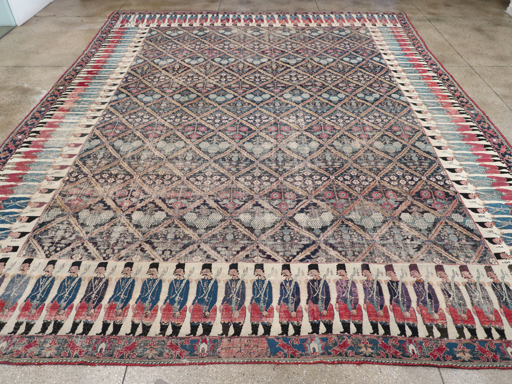 19th Century Antique Persian Joshegan Pictorial Large Carpet, No.28464 - Galerie Shabab