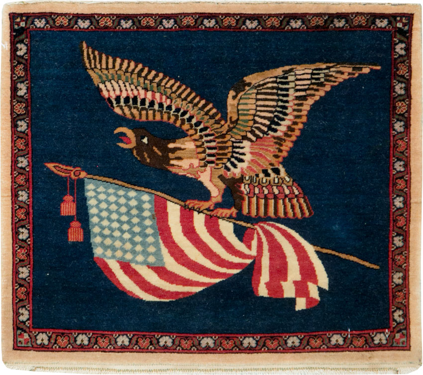 Vintage Persian Kashan Flag Pictorial Rug, No.28467 - Galerie Shabab